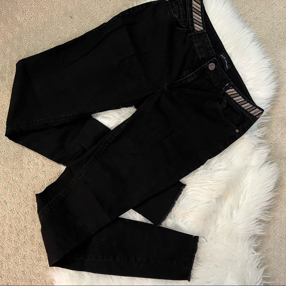 37” inseam black Addison denim beaded waist jeans